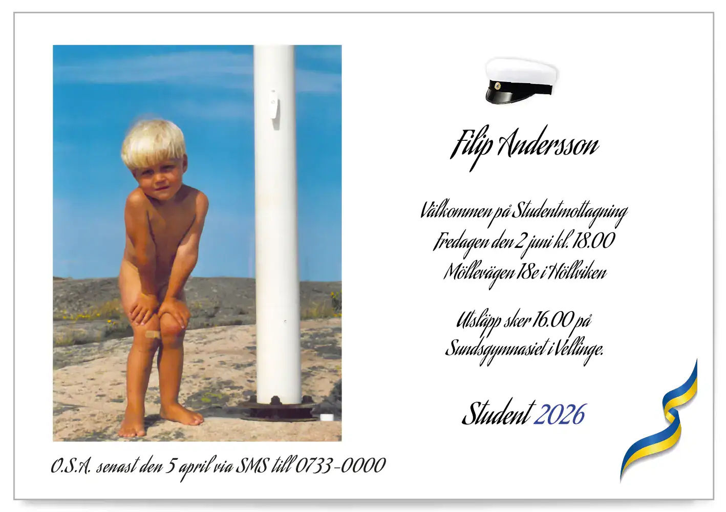 Studentinbjudan kort mall sober