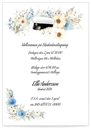 Digitalt inbjudningskort studenten mall Blomsterhögtid för sms och e-mail direkt till mobilen